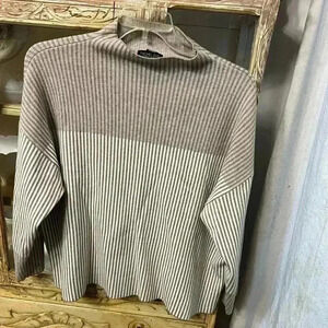 Rachel Zoe Womens Mock Neck Sweater Beige Stripes Size 2X
